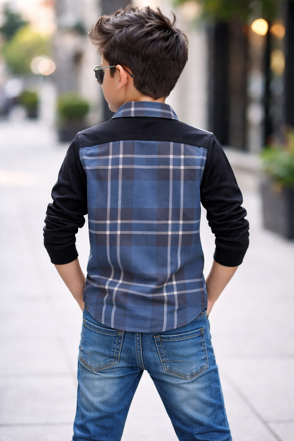 Trendy Kids Cotton Long Sleeve Shirt – Check Pattern & Knit Sleeve Design (1-12yrs)MH