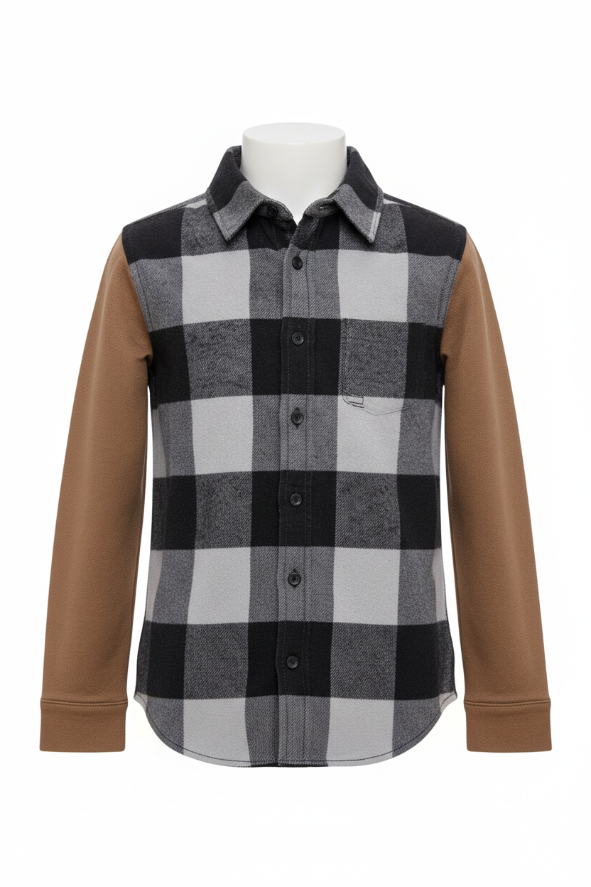 Trendy Kids Cotton Long Sleeve Shirt – Check Pattern & Knit Sleeve Design (1-12yrs)MH