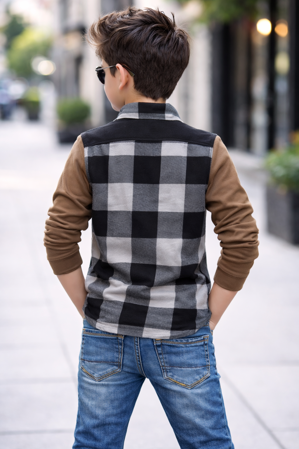 Trendy Kids Cotton Long Sleeve Shirt – Check Pattern & Knit Sleeve Design (1-12yrs)MH