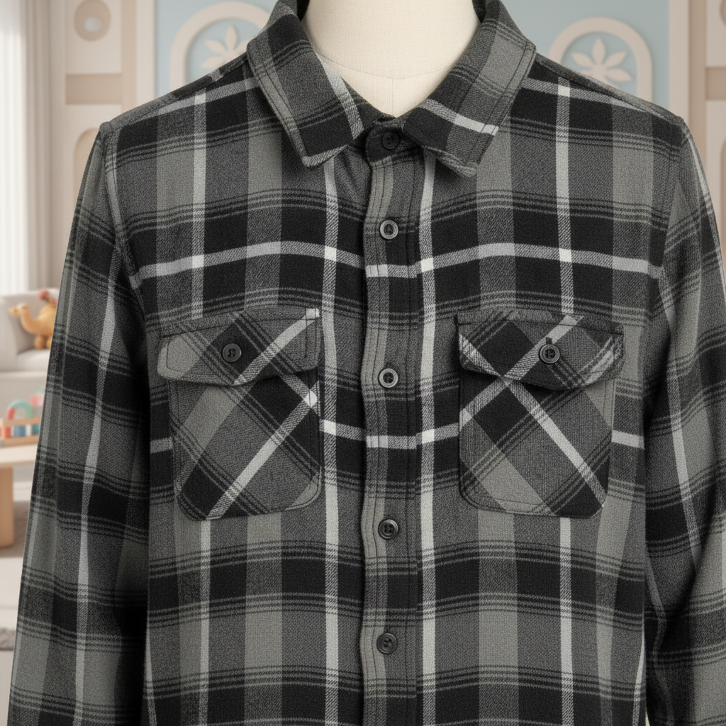 Classic Plaid Button-Up Shirt with Black Zipper Denim Kids. Sizes(1-12Years)| MH