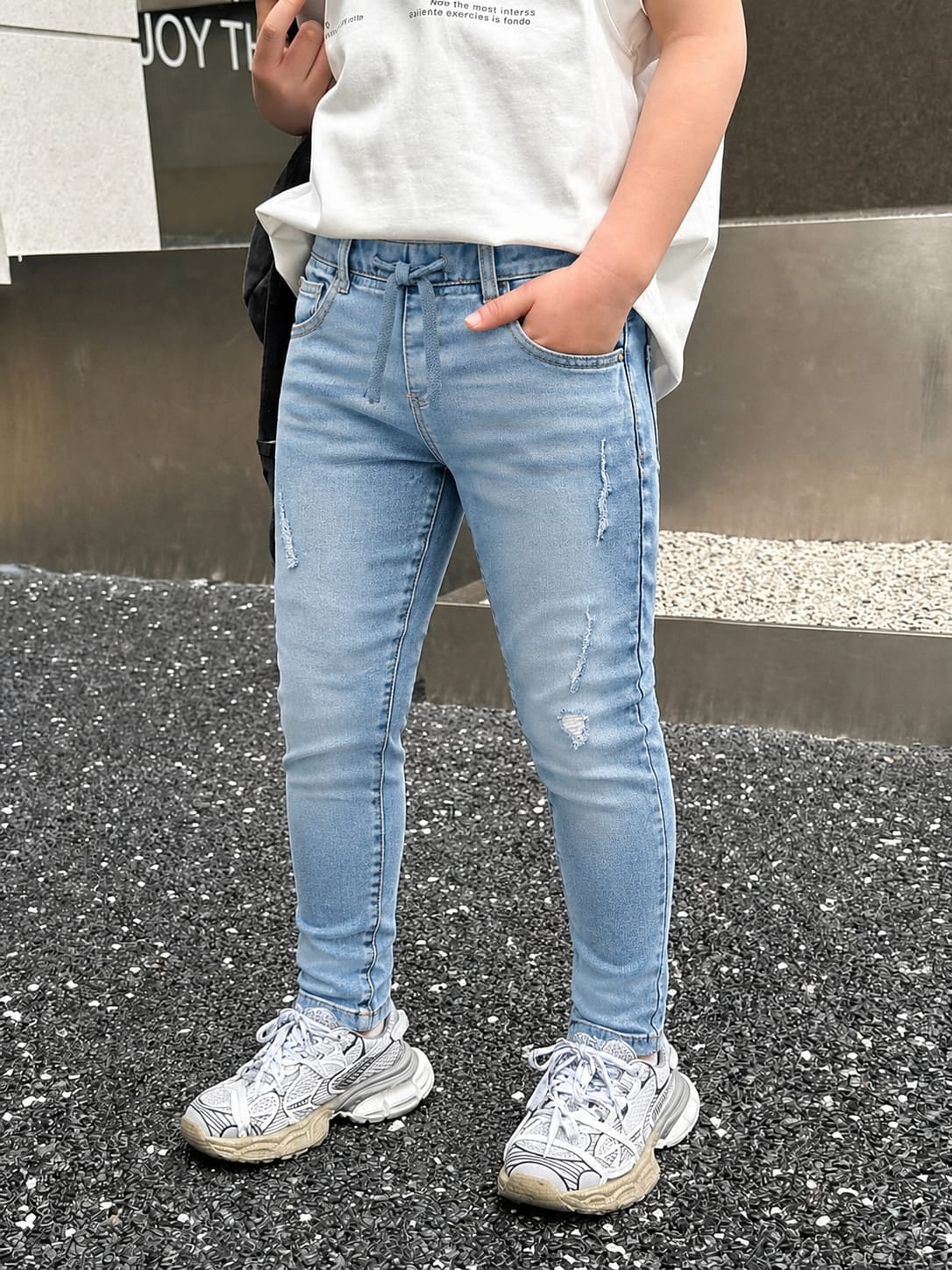 Kids’ Mid-Blue Distressed Denim Jeans – Durable Stretch Fit | 2 Washed | Sizes 1-12 Years | MH