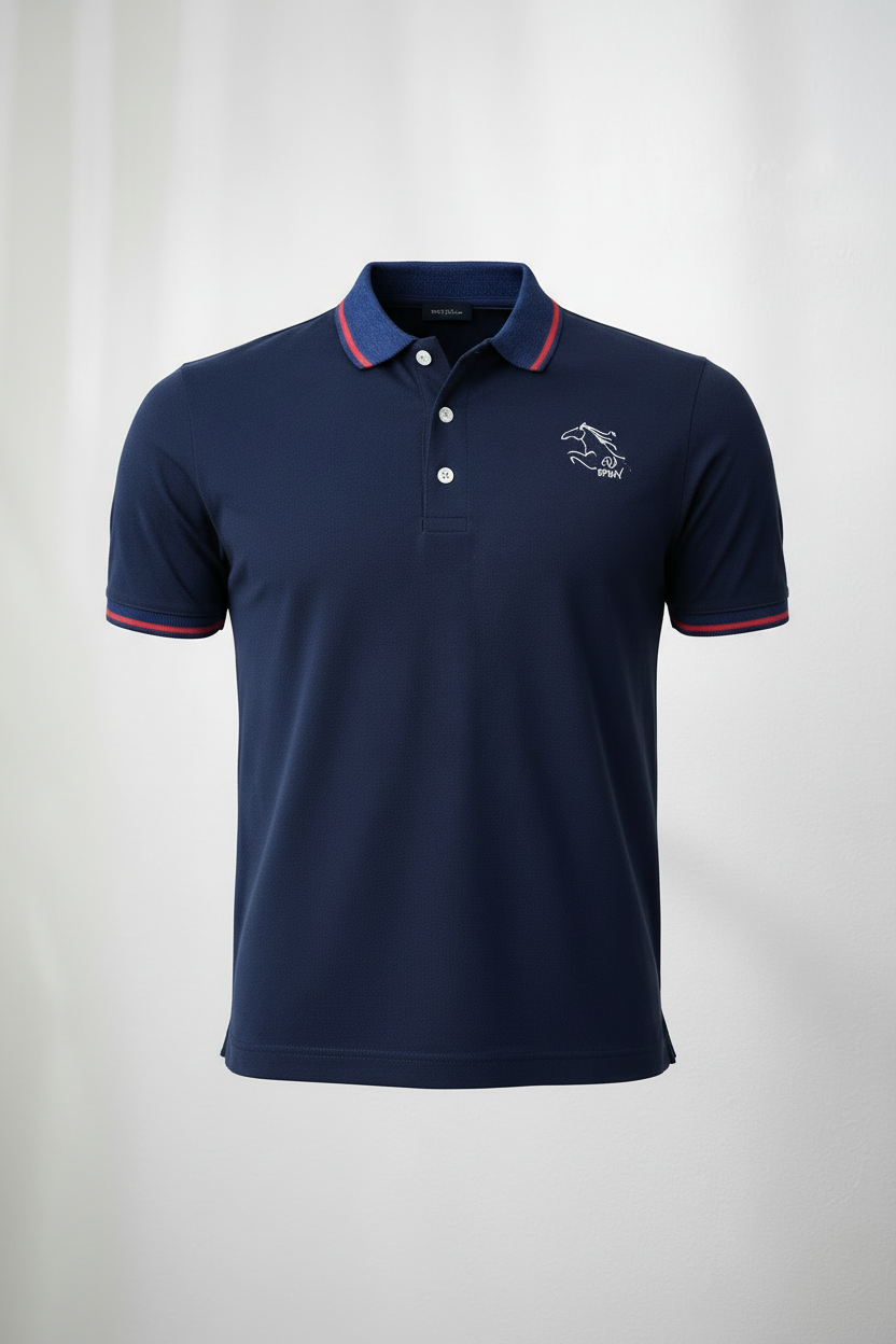 Navy Contrast Collar Slim Fit Polo Shirt with Signature Embroidery | MH