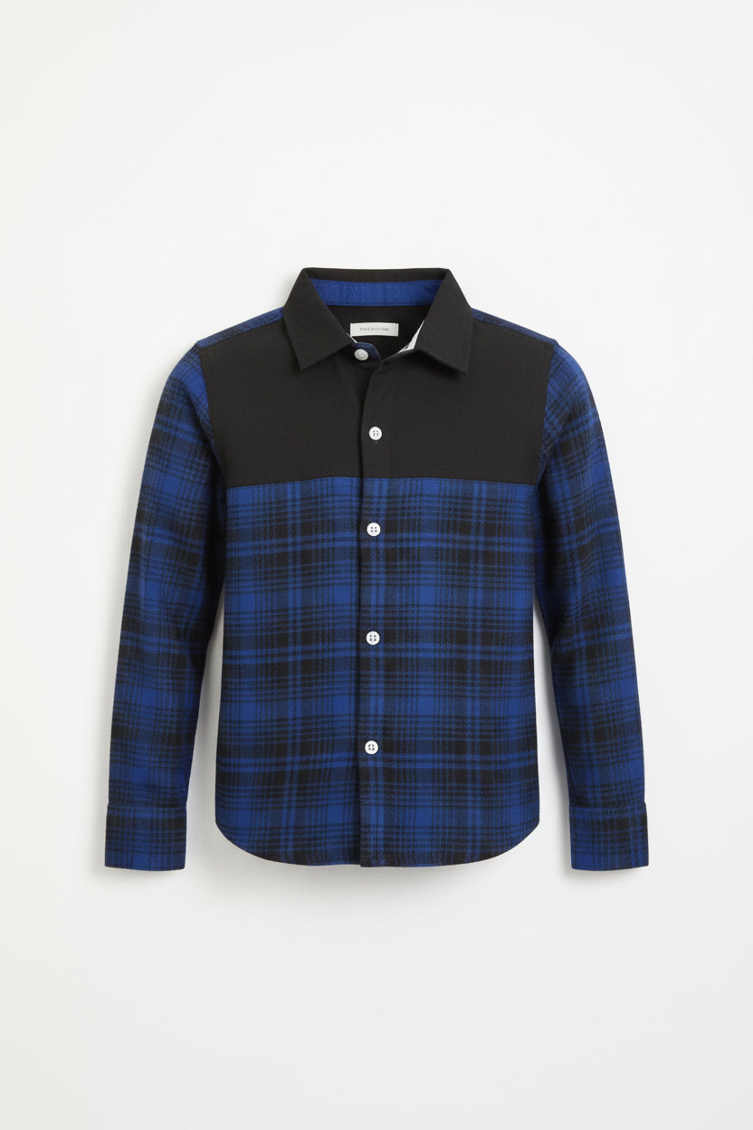 Boys' Blue Plaid Flannel Shirt - Long Sleeve Cotton Button-Down (3-14Years)