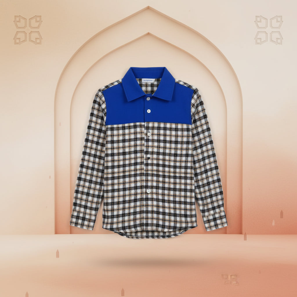 Boys' Blue Panel Plaid Flannel Shirt – Long Sleeve Cotton Button-Down (Ages 3-14) | MH