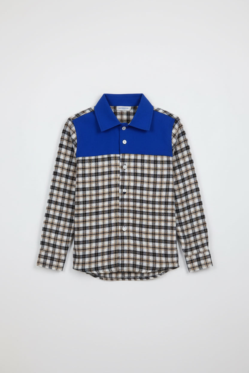 Boys' Blue Panel Plaid Flannel Shirt – Long Sleeve Cotton Button-Down (Ages 3-14) | MH