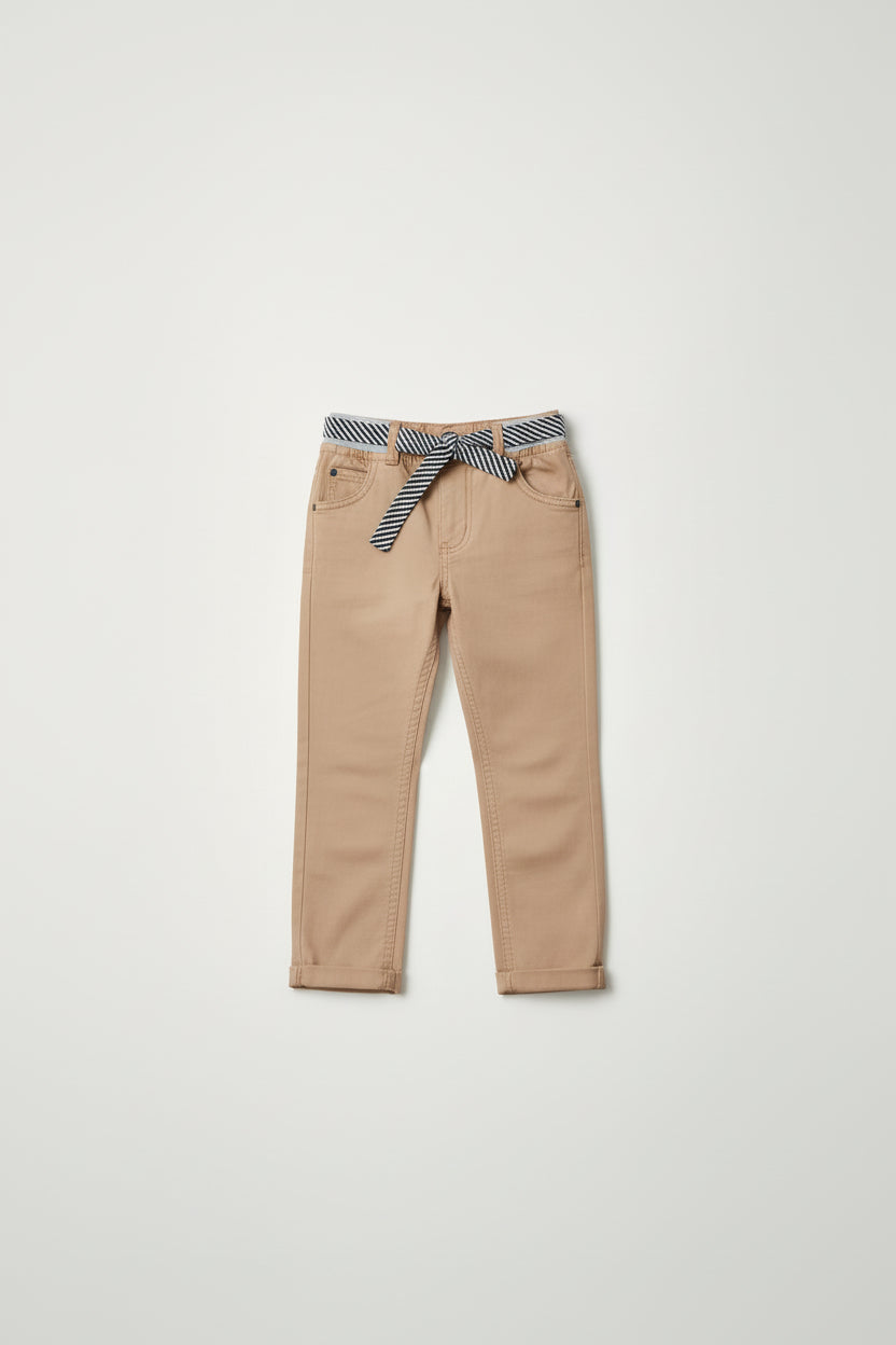 Kids Khaki Jogger-Style Chinos Striped Bow Belt Boys | Sizes |2-12 Years | MH