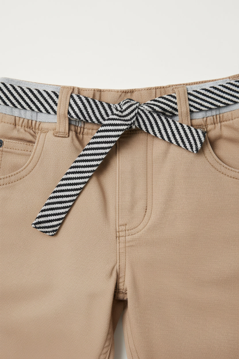 Kids Khaki Jogger-Style Chinos Striped Bow Belt Boys | Sizes |2-12 Years | MH
