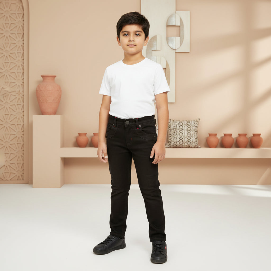 Children’s Coffee Dyed Color Jeans Red Accents Slim Fit | Sizes 2-8Years | MH