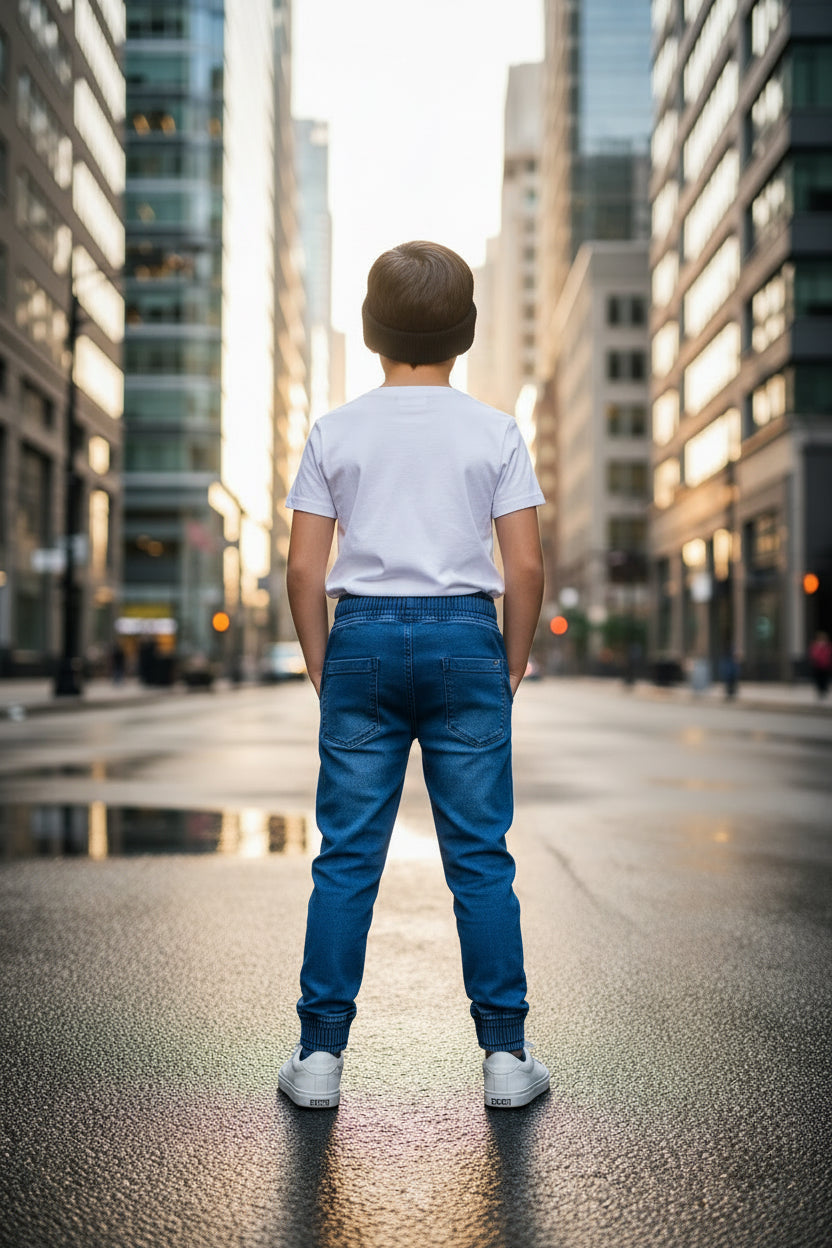 Boys Light Blue Joggers Drawstring Casual Sweatpants Kids | Sizes 2-12Years | MH
