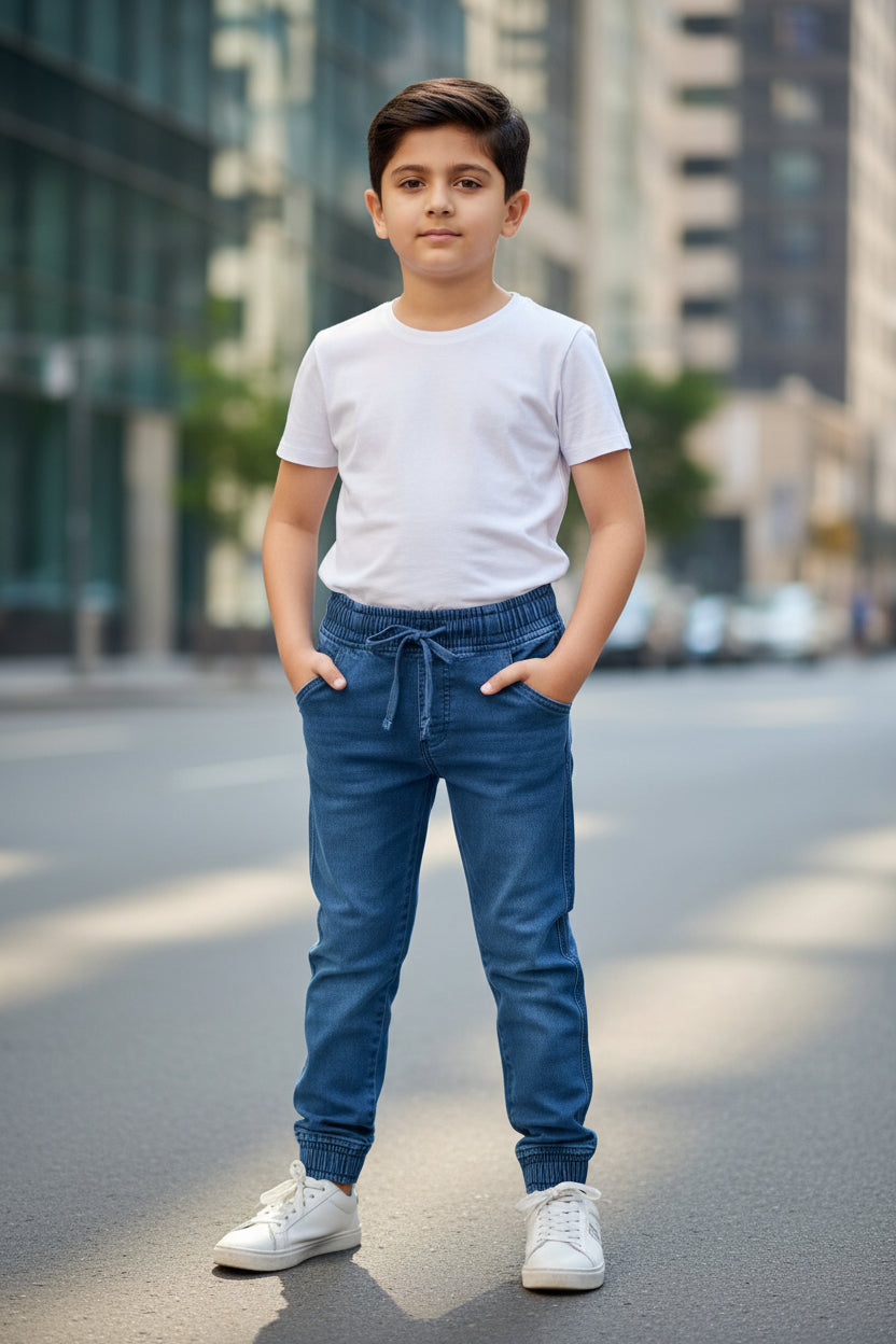 Boys Light Blue Joggers Drawstring Casual Sweatpants Kids | Sizes 2-12Years | MH