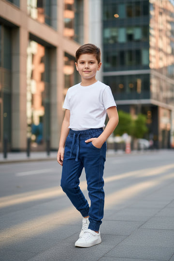 Boys DEEP Blue Joggers Drawstring Casual Sweatpants Kids | Sizes 2-12Years | MH