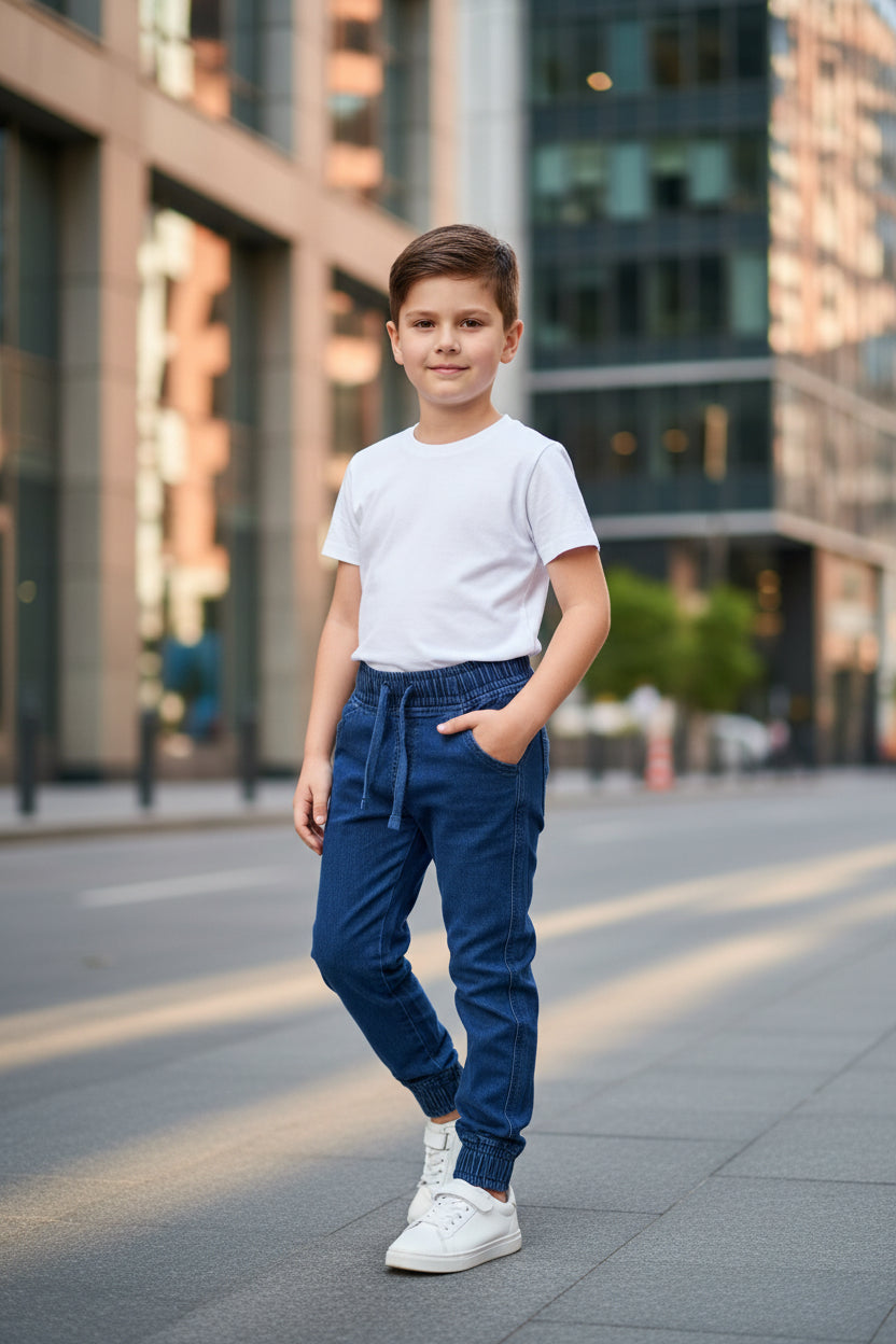 Boys DEEP Blue Joggers Drawstring Casual Sweatpants Kids | Sizes 2-12Years | MH