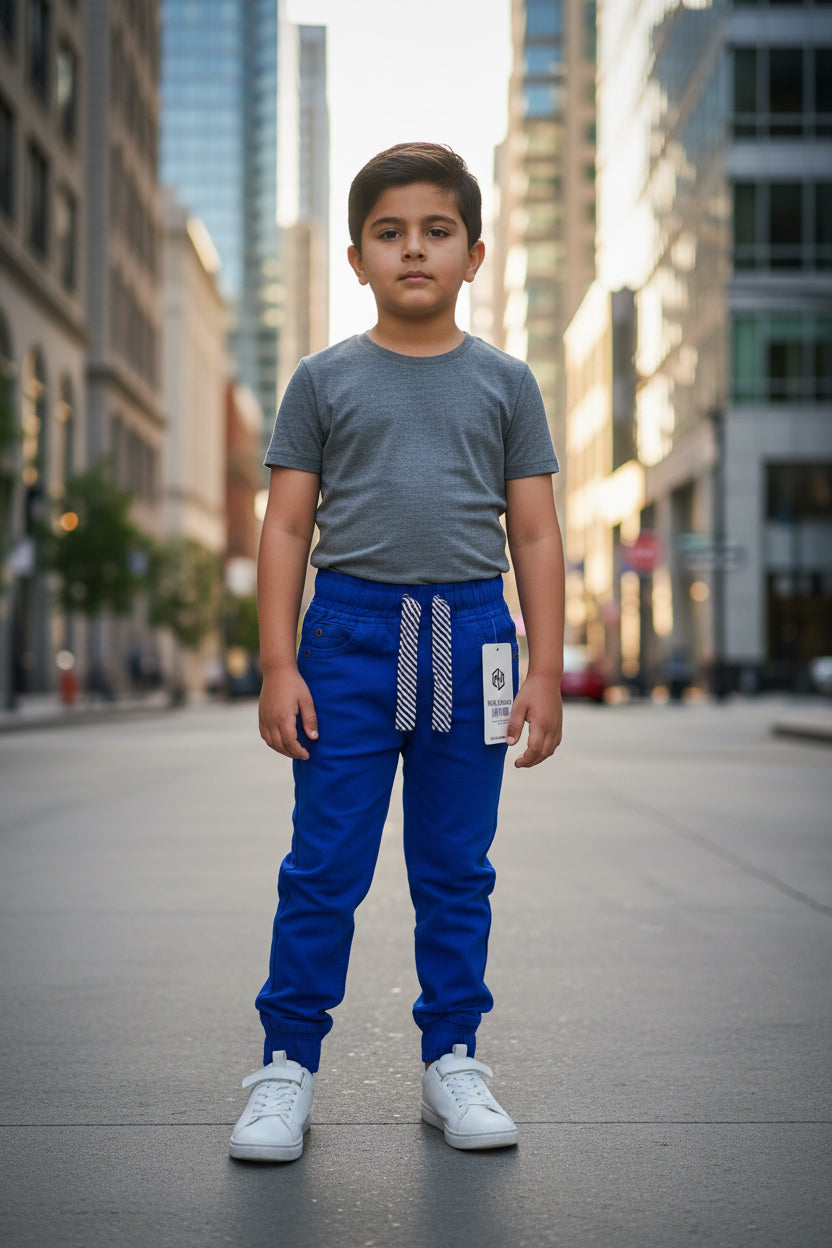 Boys Royal Blue Joggers Drawstring Casual Sweatpants Kids | Sizes 2-12Years | MH