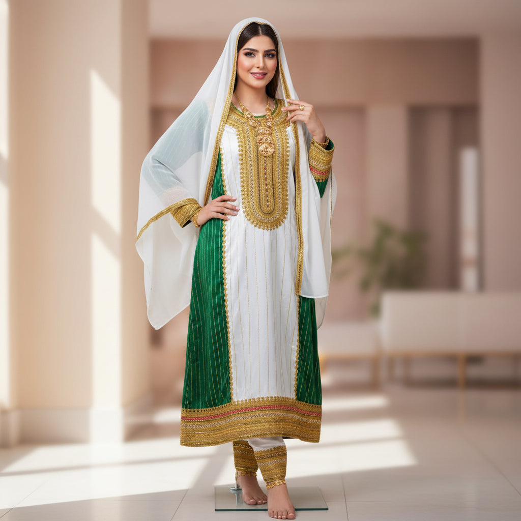 Women’s Blue Red Green Salwar Kameez Oman Traditional Suit | Sizes 40,44 | MH