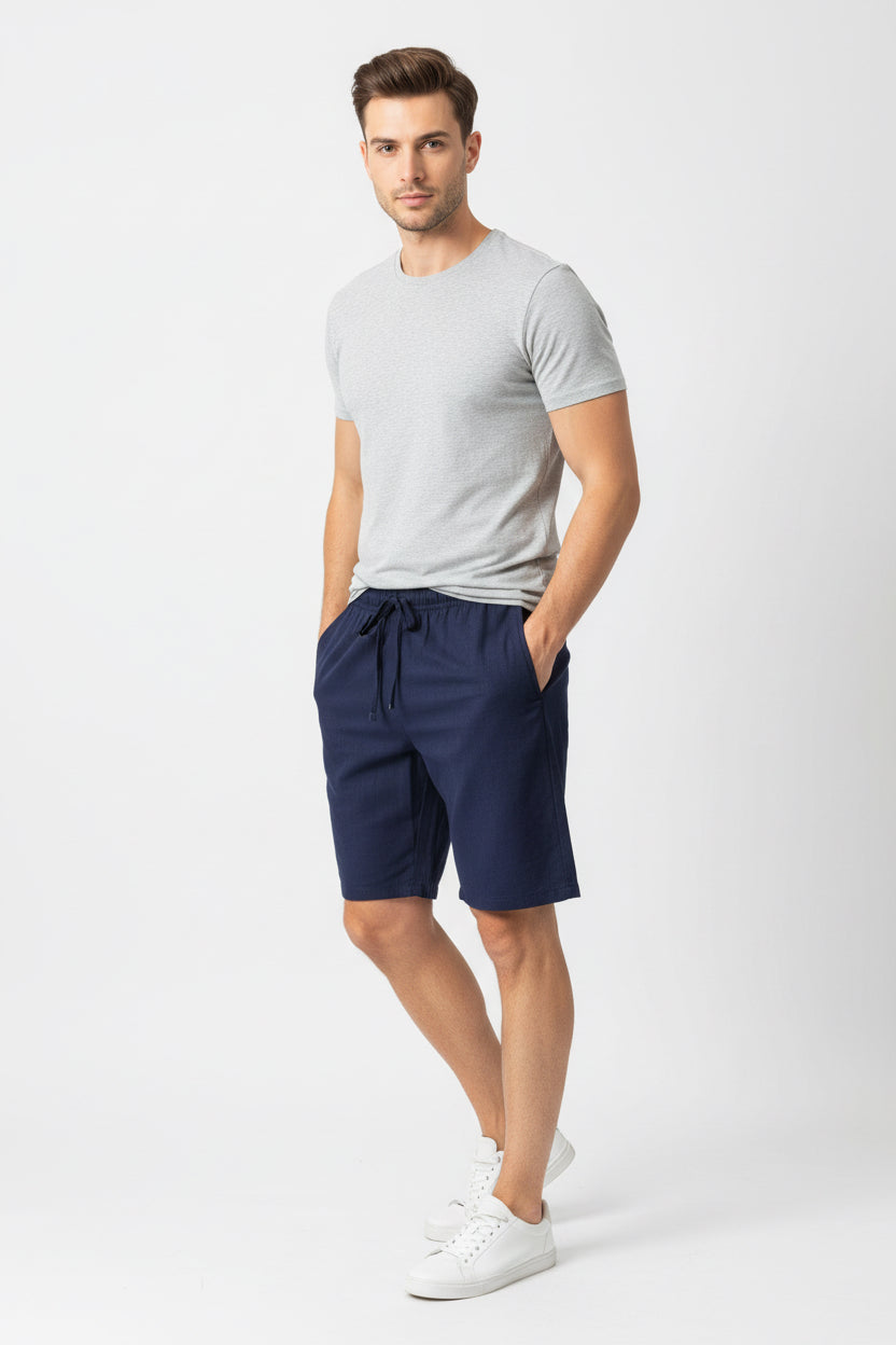 Men’s Ramie Linen Cotton Drawstring Shorts | 4 Colours White Green Navy Brown | Casual Summer Shorts | Sizes M–XXL | MH
