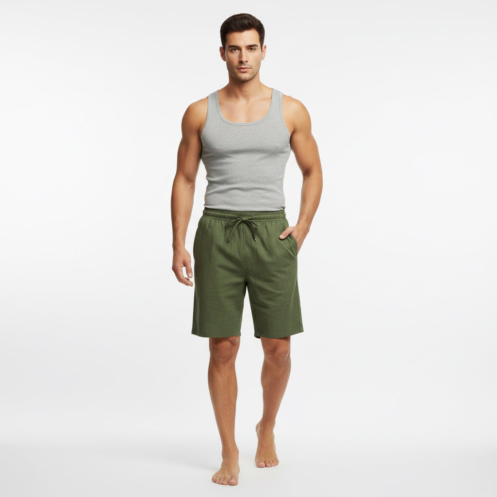 Men’s Ramie Linen Cotton Drawstring Shorts | 4 Colours White Green Navy Brown | Casual Summer Shorts | Sizes M–XXL | MH