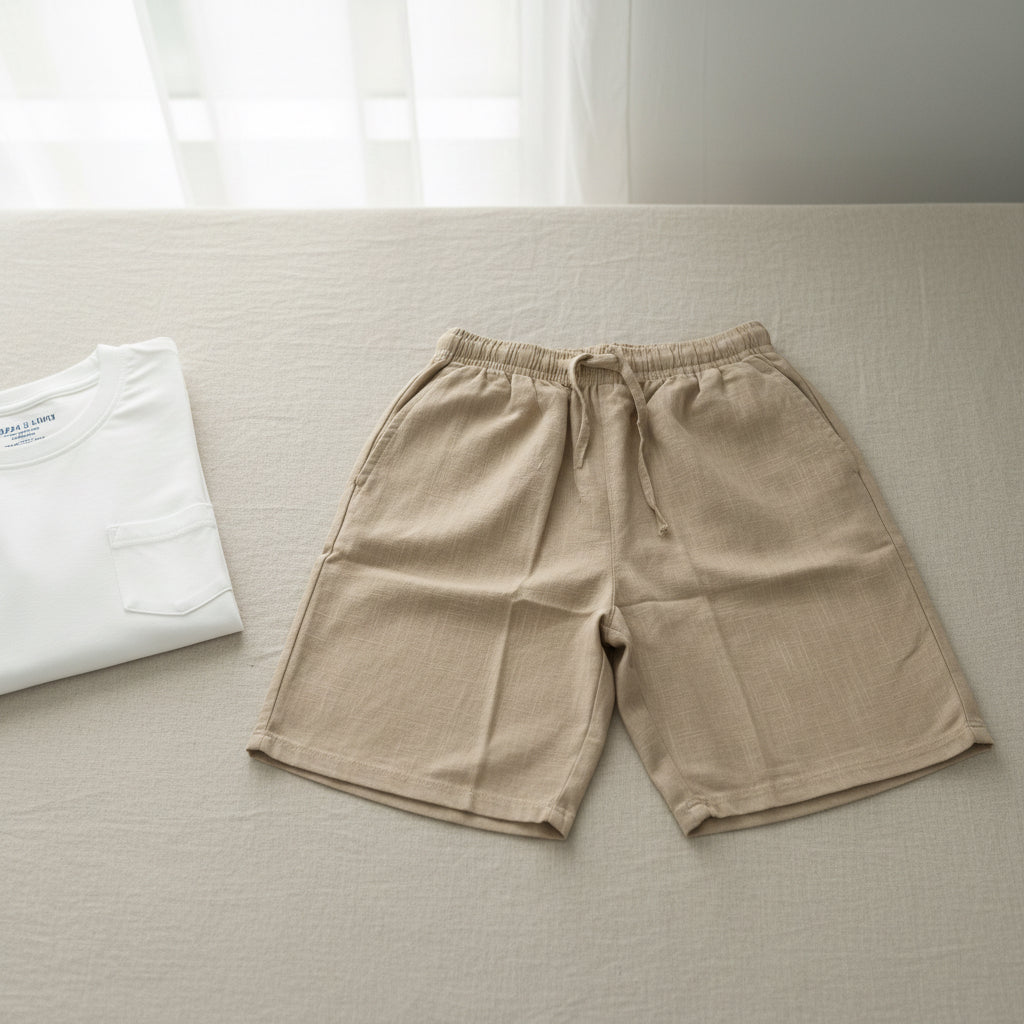 Men’s Ramie Linen Cotton Drawstring Shorts | 4 Colours White Green Navy Brown | Casual Summer Shorts | Sizes M–XXL | MH