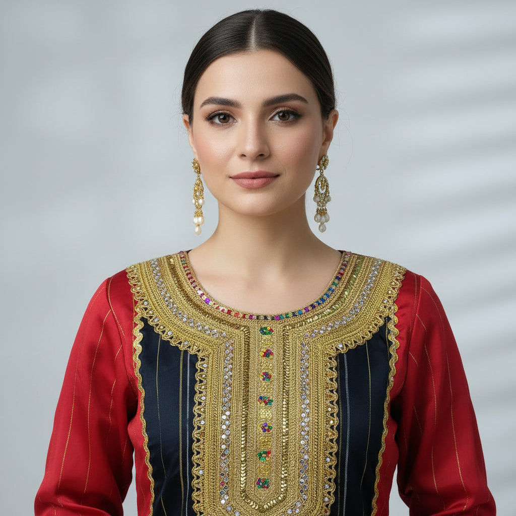 Women’s Blue Red Green Salwar Kameez Oman Traditional Suit | Sizes 40,44 | MH