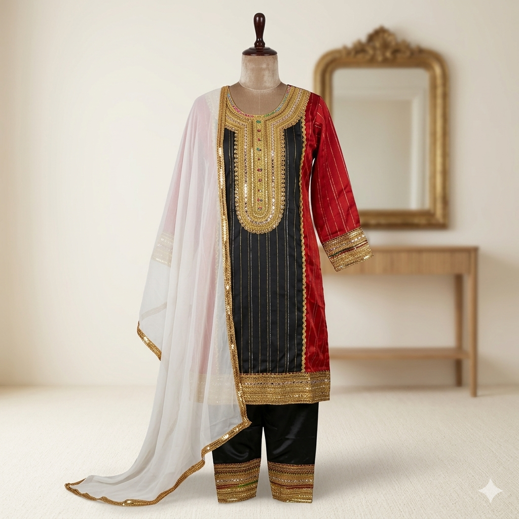 Women’s Blue Red Green Salwar Kameez Oman Traditional Suit | Sizes 40,44 | MH