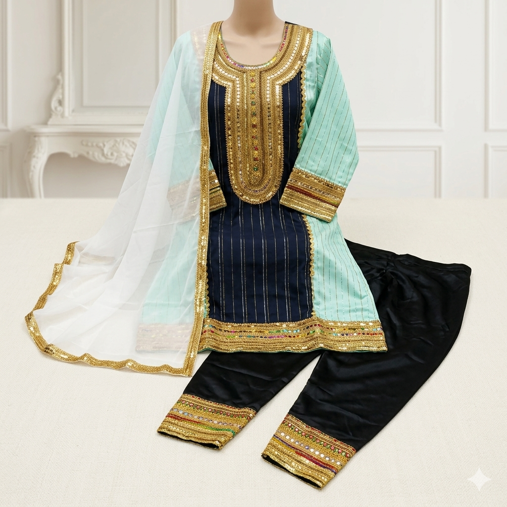 Women’s Blue Red Green Salwar Kameez Oman Traditional Suit | Sizes 40,44 | MH