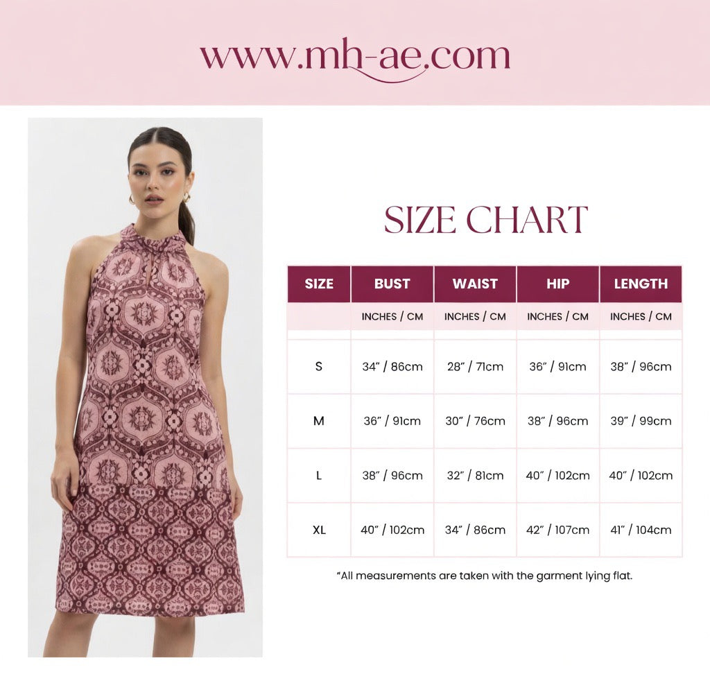 Pink Geometric Halter Neck Dress - Modest Midi Dress for Women | Sizes S, M, L, XL | MH