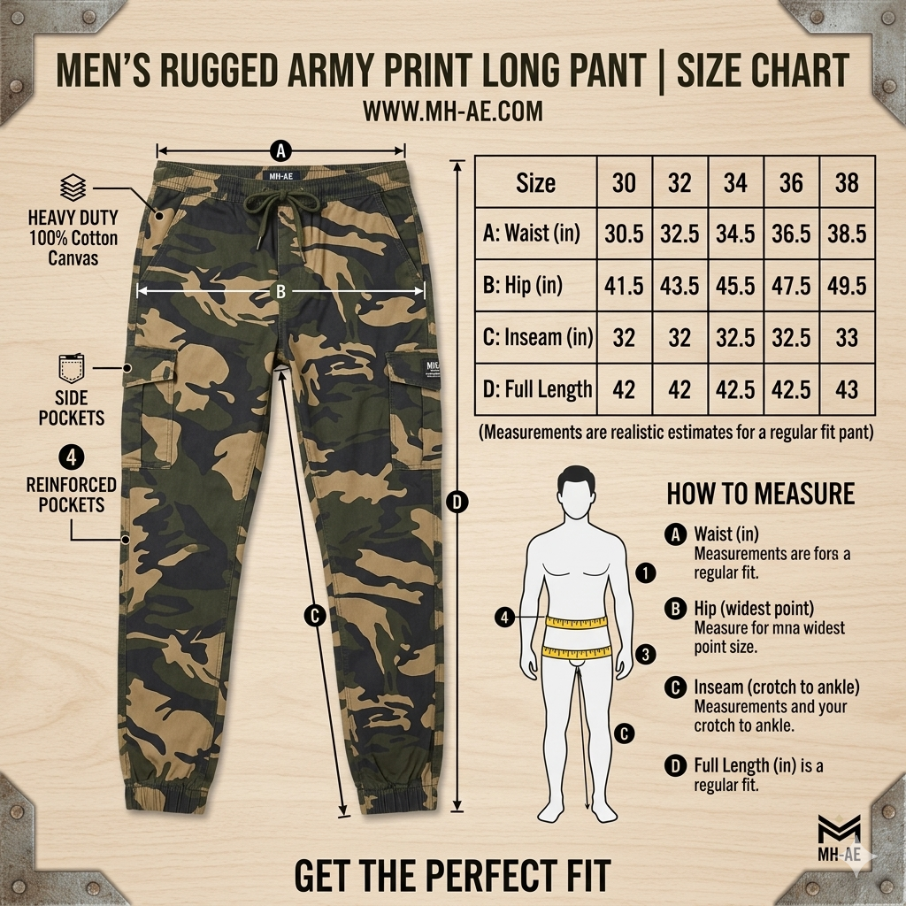 Men’s Rugged Army Print 4-Pocket Joggers – Heavy Duty Camo Pant (Sizes 30-38) I MH
