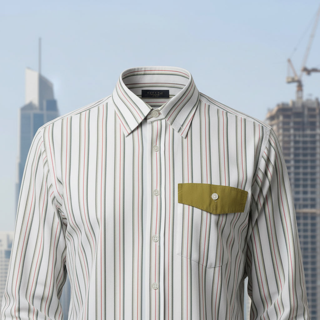 Men’s 90's Retro Striped Cotton Shirt with Contrast Flap Pocket | MH