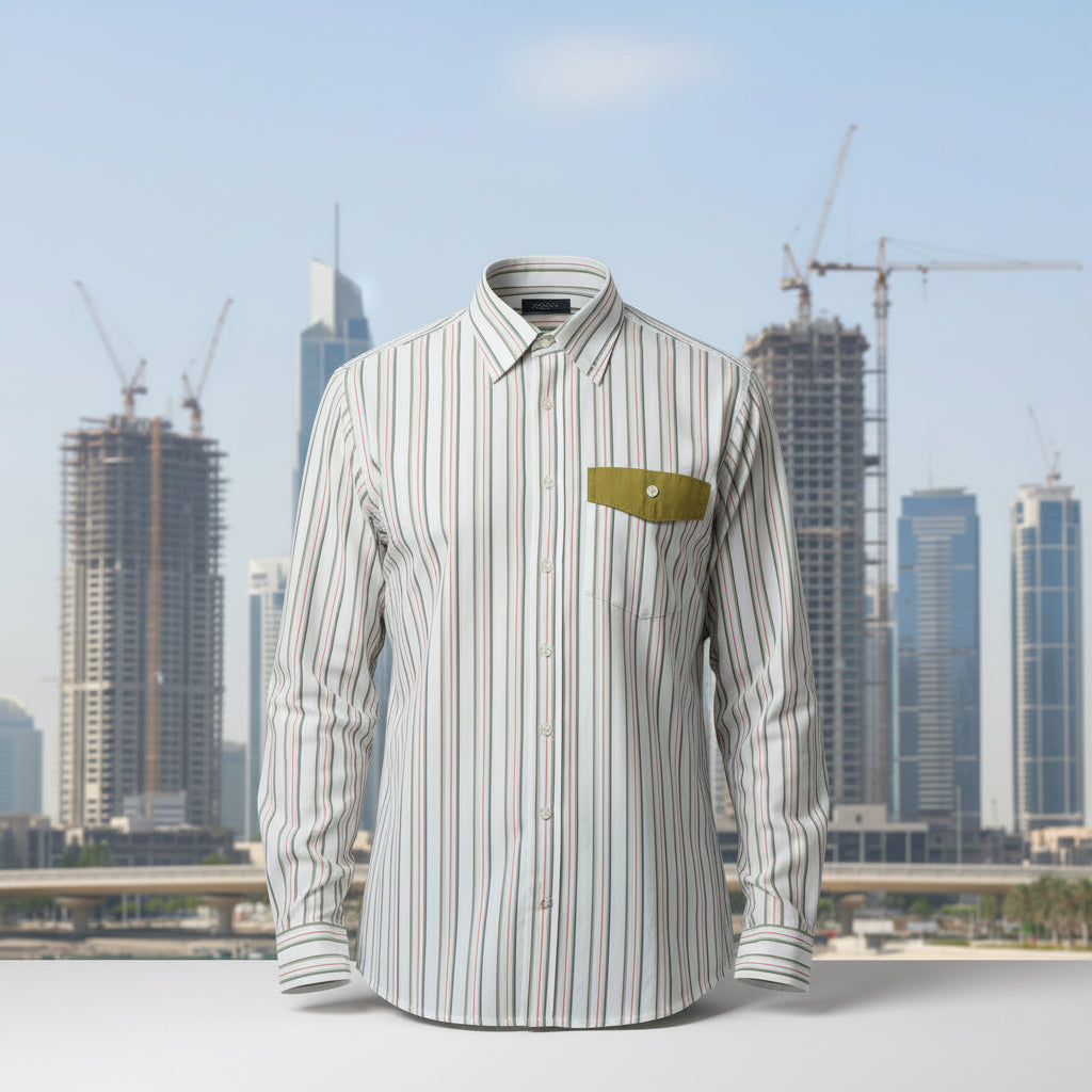 Men’s 90's Retro Striped Cotton Shirt with Contrast Flap Pocket | MH