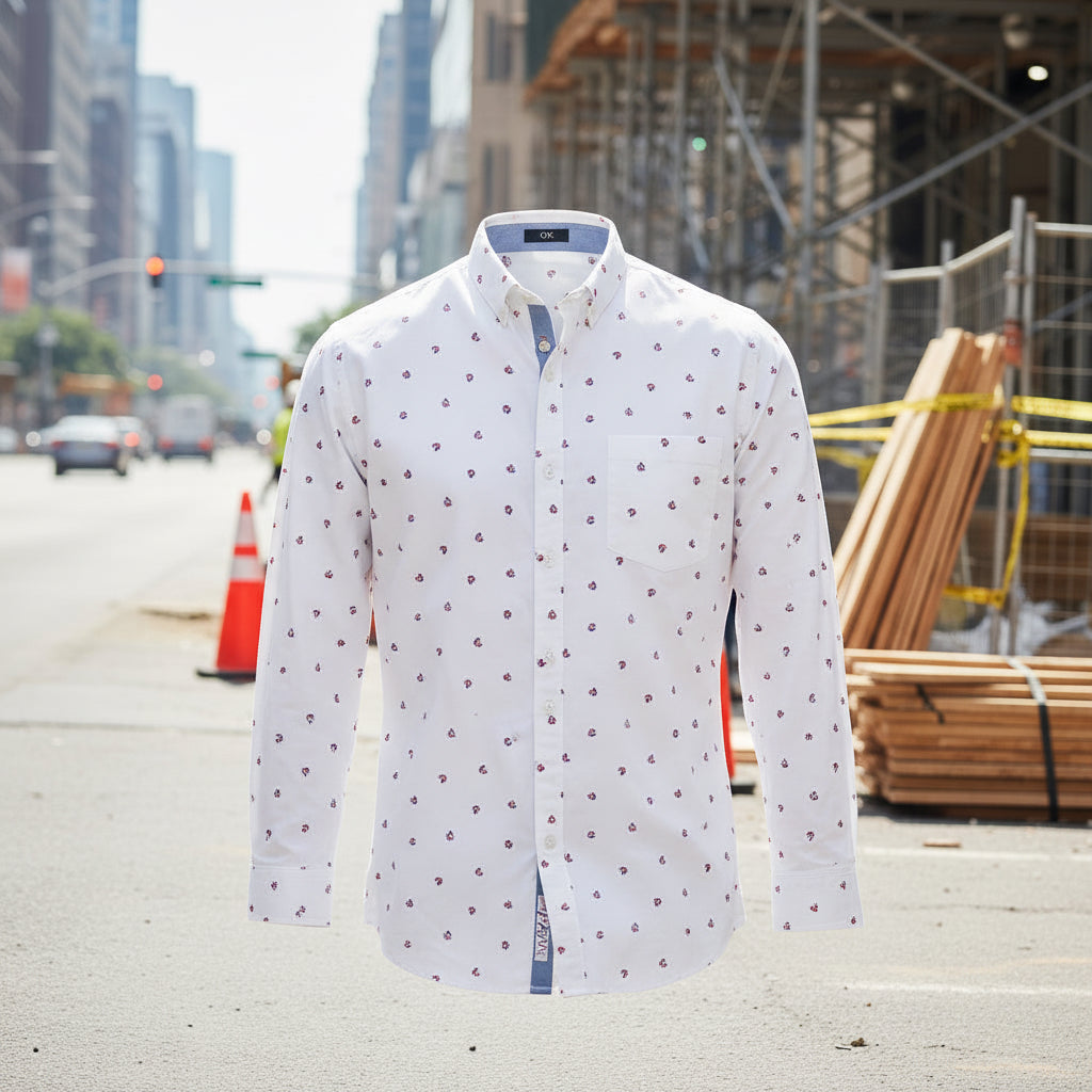 Men's Slim-Fit Printed Button-Down Shirt | MH Signature Casual Cotton Shirt | (Sizes S-XL) | MH