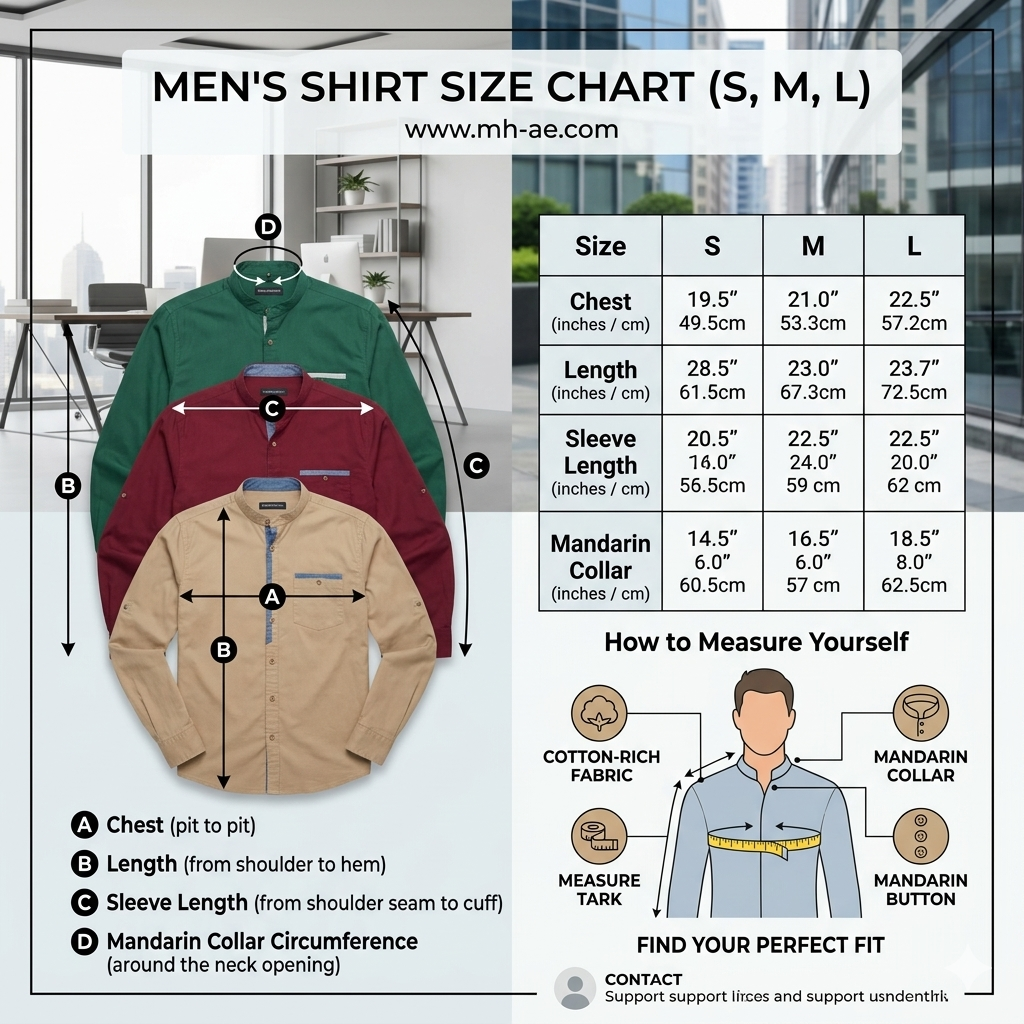 Men's Mandarin Collar Slim-Fit Contrast Detail Casual Cotton Shirt | MH