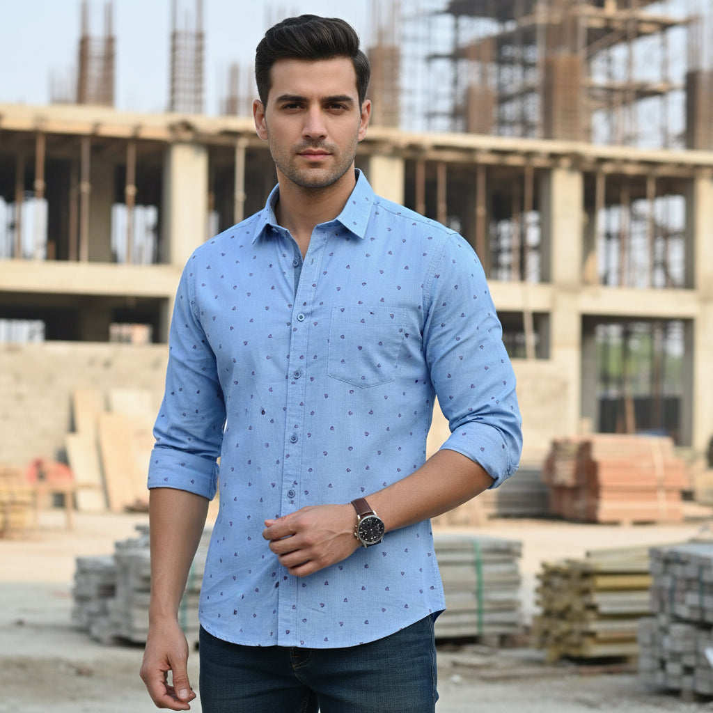 Men's Slim-Fit Printed Button-Down Shirt | MH Signature Casual Cotton Shirt | (Sizes S-XL) | MH