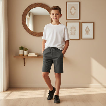 Teen Boys Grey Shorts 9-16 Years | Comfortable Casual Cotton Shorts with Drawstring Waist | MH