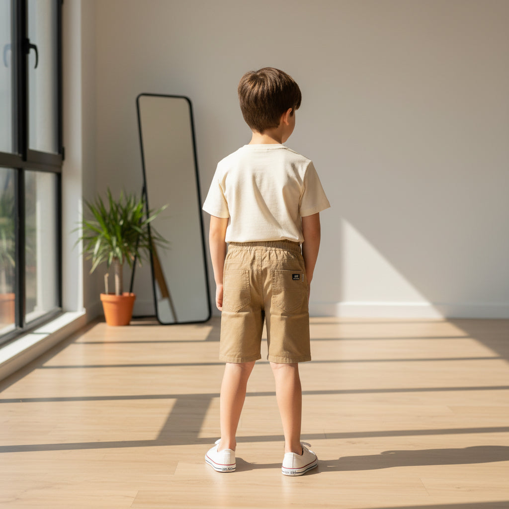 Boys Beige Casual Shorts 1-8 Years - Cotton Drawstring Summer Shorts with Pockets | MH