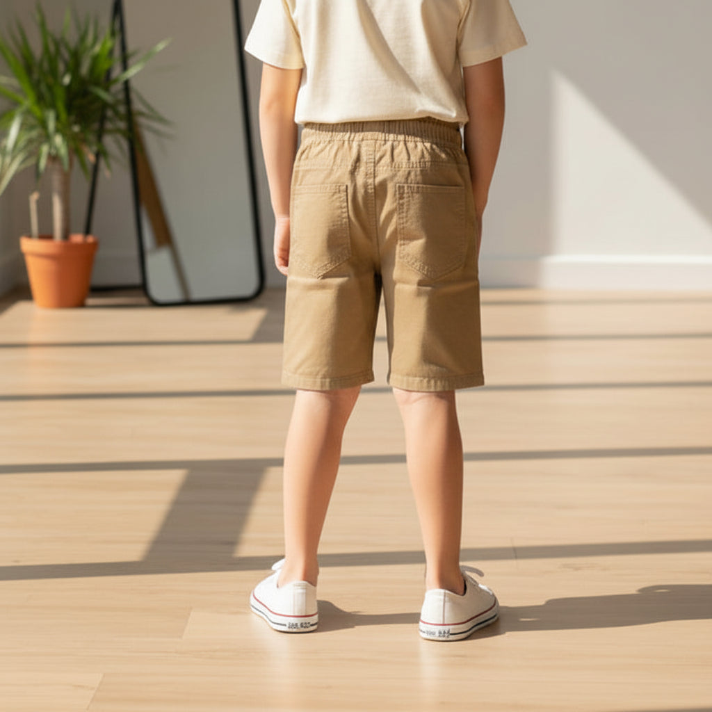 Boys Beige Casual Shorts 1-8 Years - Cotton Drawstring Summer Shorts with Pockets | MH