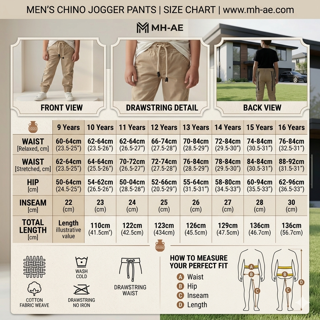 Boys Beige Jogger Trousers Ages 9 to 16 - Everyday Drawstring Pants with Black Side Detail | MH
