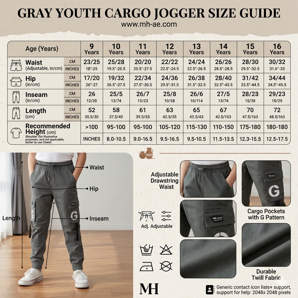 Teen Boys Grey Cargo Joggers 9-16 Years | Stylish Cargo Pants with “G” Patch Detail | MH