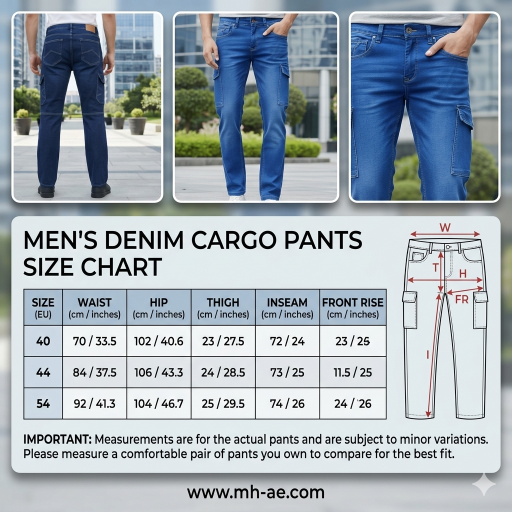 Men’s Blue Cargo Denim Jeans Sizes 40 44 54 - Stylish Multiple Pockets Cargo Pants | MH
