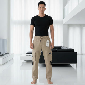 Young Men’s Khaki Cargo Joggers 17-24 Years | Stylish Multiple Pockets Jogger Pants with “G” Patch | MH