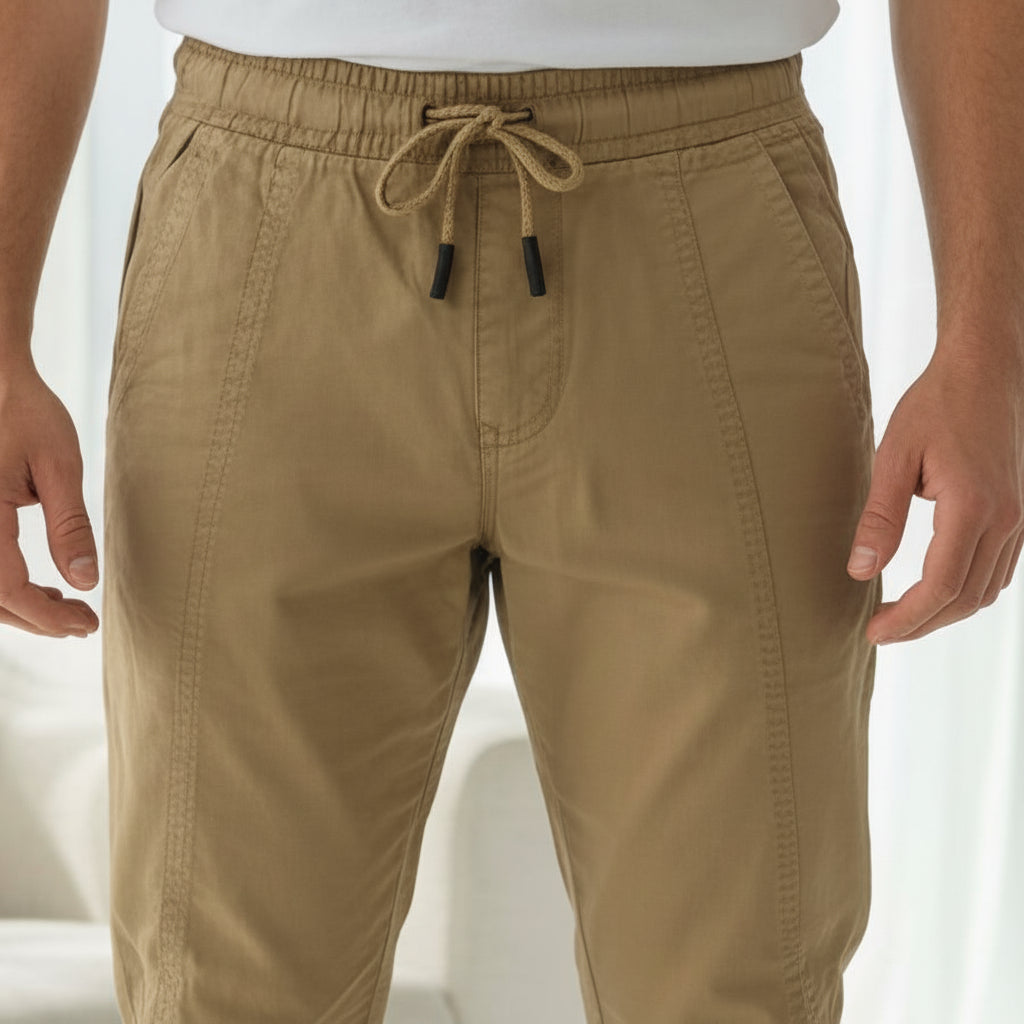 Men’s Beige Casual Jogger Pants 17-24 Years - Comfortable Drawstring Trousers with Pockets | MH
