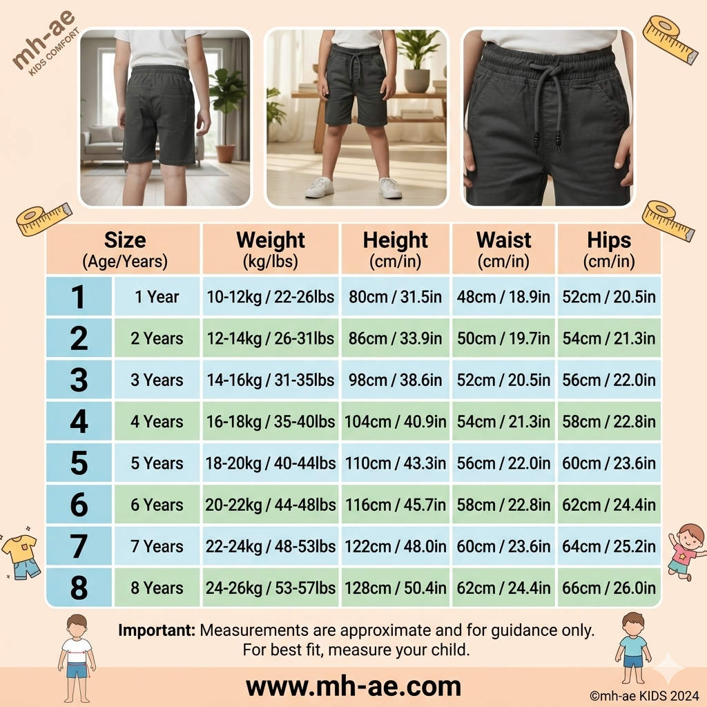 Boys Dark Grey Casual Shorts 1-8 Years - Cotton Drawstring Summer Shorts with Pockets | MH