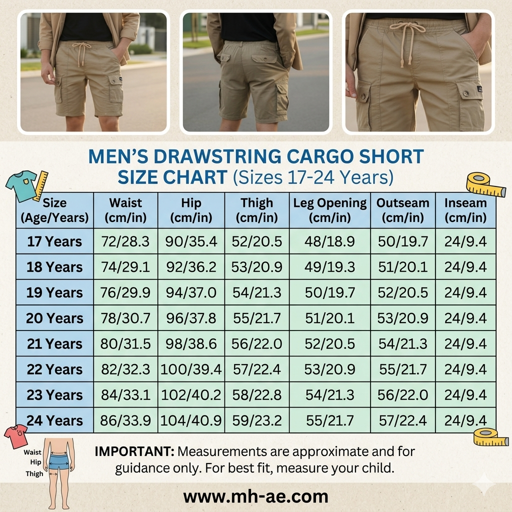 Men’s Beige Cargo Shorts 17-24 Years - Casual Drawstring Summer Shorts with Pockets | MH