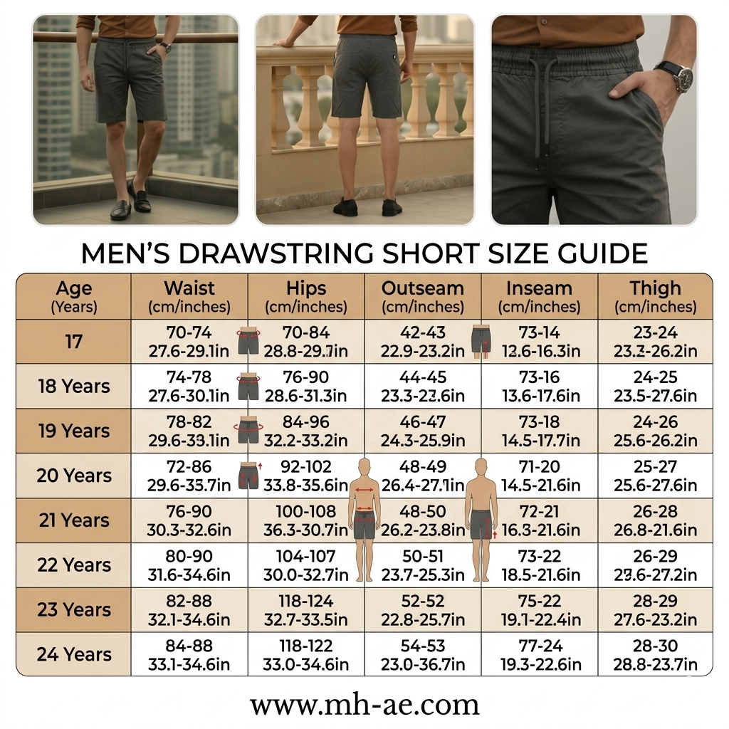 Young Men’s Grey Shorts 17-24 Years | Stylish Casual Cotton Shorts with Drawstring Waist | MH