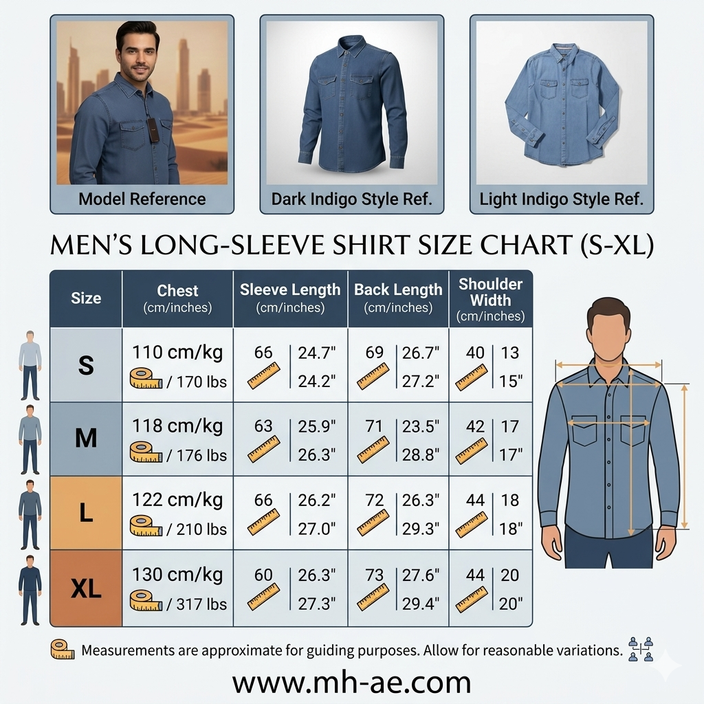 Men’s Blue Denim Button-Up Shirt Long Sleeve Relaxed Fit | Sizes S-XL | MH