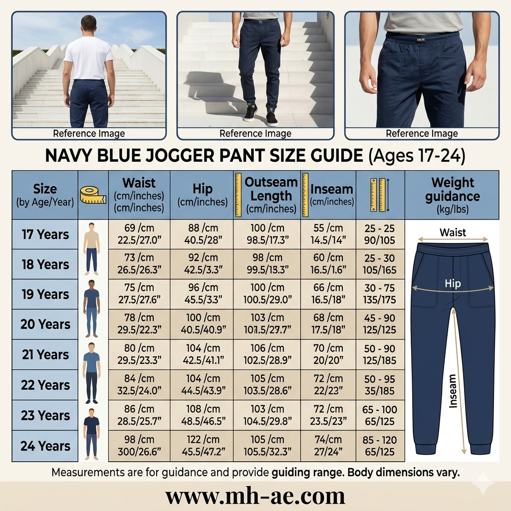 Young Men’s Navy Blue Joggers 17-24 Years | Casual Cotton Pants with Elastic Waist & Cuffs | MH