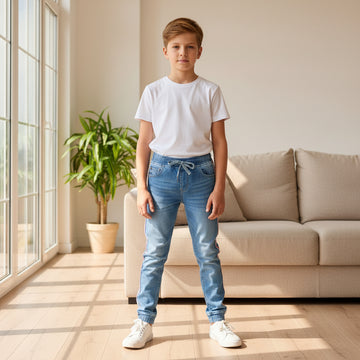 Children’s Light Blue Denim Jogger Jeans 7-12 Years - Relaxed Fit Jeans with Side Detail | MH