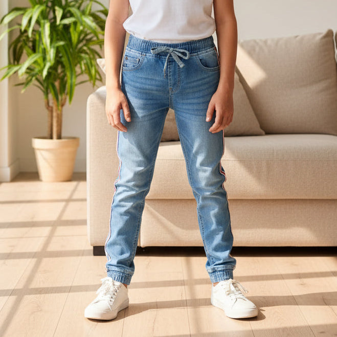Children’s Light Blue Denim Jogger Jeans 7-12 Years - Relaxed Fit Jeans with Side Detail | MH