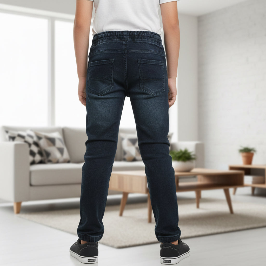 Boys Black Denim Jogger Jeans 7-12 Years - Casual Drawstring Denim Pants with Side Stripes | MH