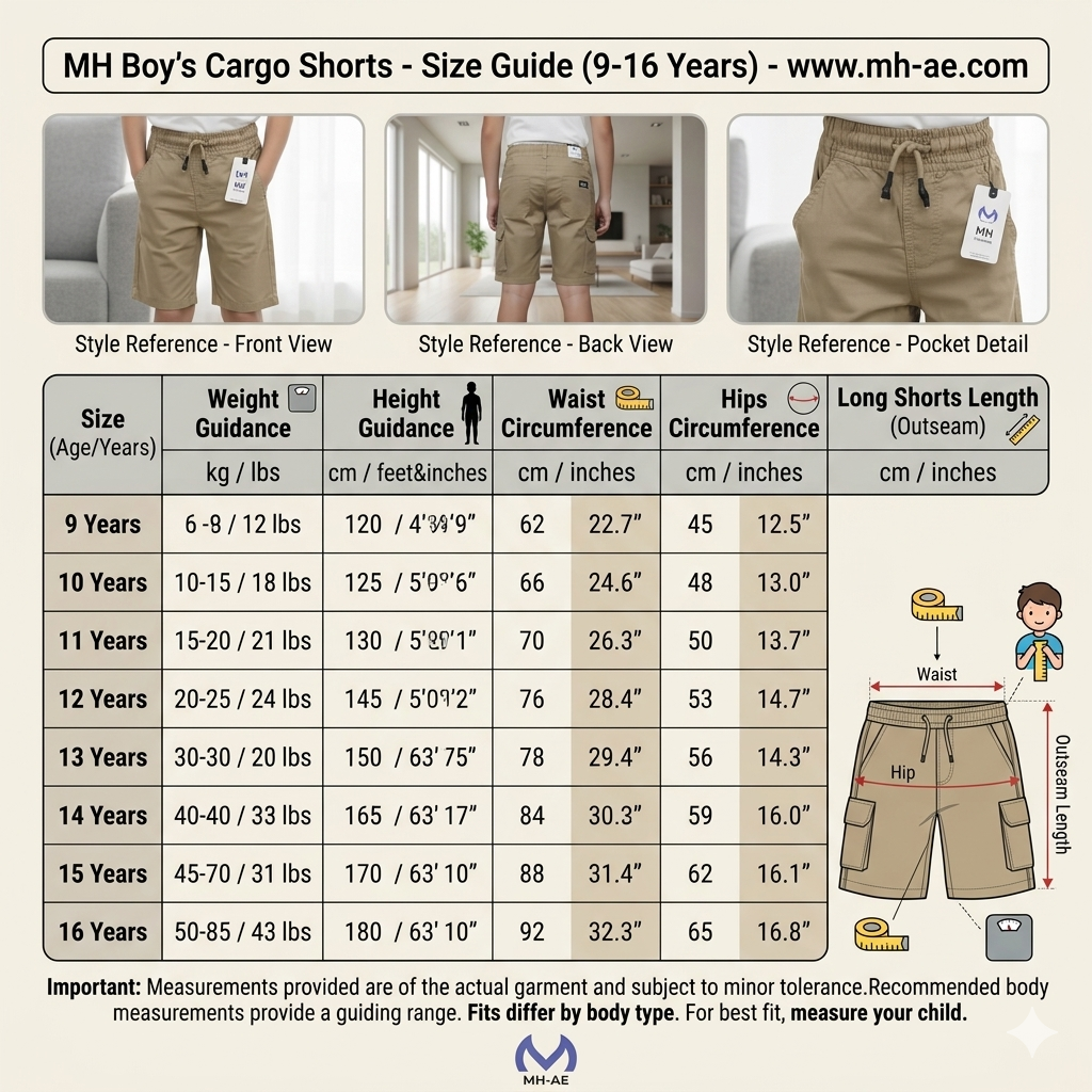 Teen Boys Beige Khaki Cargo Shorts 9-16 Years | Stylish Multiple Pockets Casual Shorts | MH