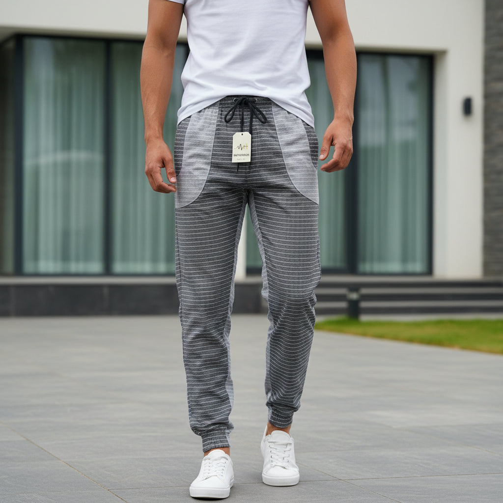 Men’s Textured Grid Panel Joggers – Slim Fit Checkered Sweatpants | 3 Colors | Sizes- S-XL | MH