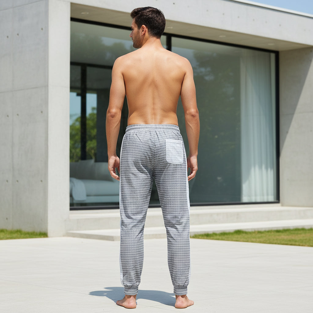 Men’s Textured Grid Panel Joggers – Slim Fit Checkered Sweatpants | 3 Colors | Sizes- S-XL | MH